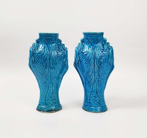 Pair of Chinese Turquoise Glazed Porcelain Vases