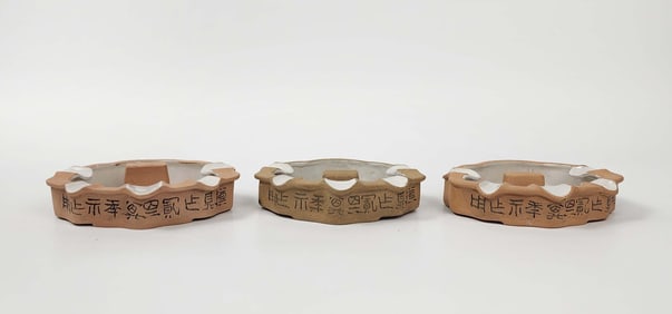 Lot of 3 Antique Chinese ROC Yixing Clay Ashtrays