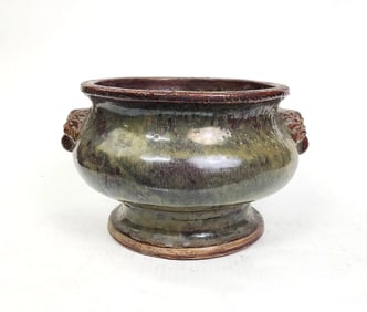 Antique Chinese  Brown & Green Glazed Shiwan Censer Bowl