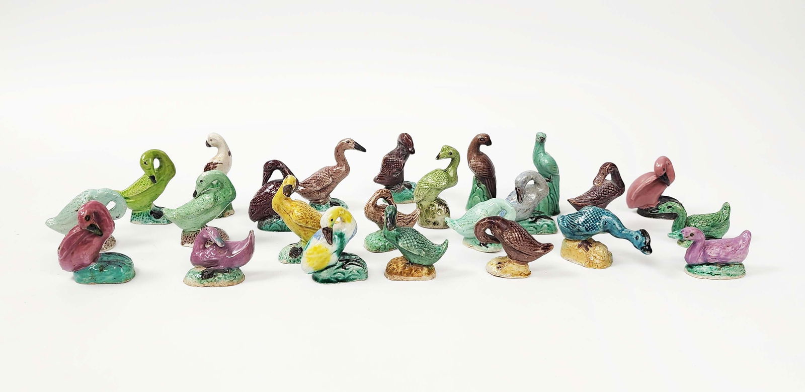 Group of 26 Chinese Export Polychrome Glazed Porcelain Miniature Ducks (1 of 11)