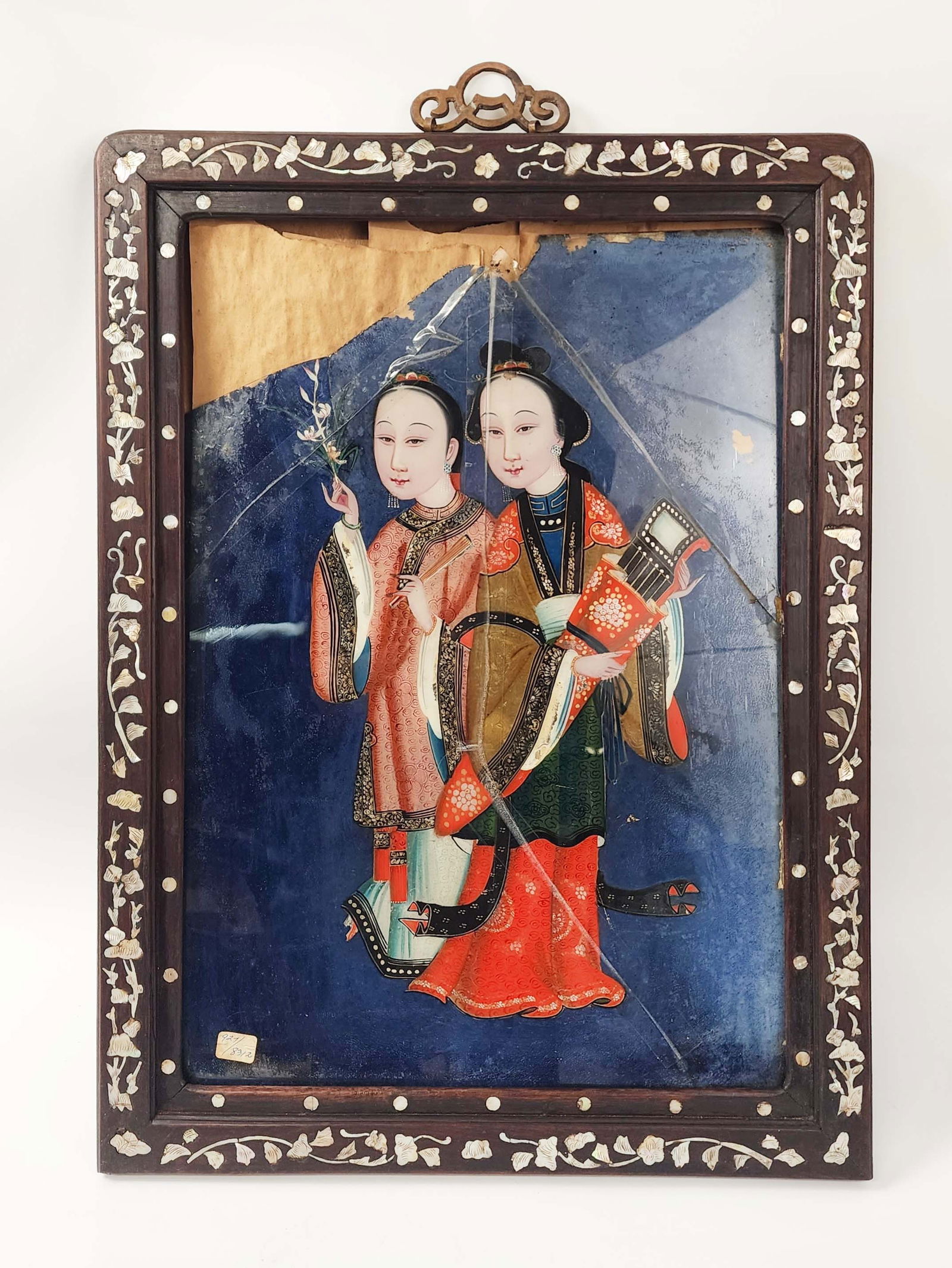 Antique Chinese Export Reverse Mirror Painting of Two Women (1 of 7)