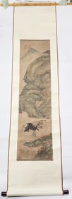 Antique Chinese Scroll Painting with 3 Men & Horse