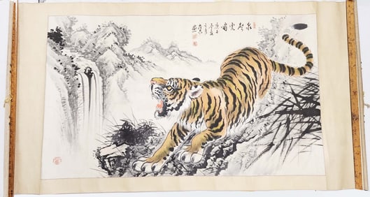 Chinese Scroll Painting with Tiger