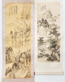 Lot of 2 Chinese Landscape Scroll Paintings with Mountains