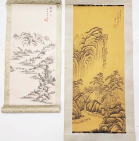 Lot of 2 Chinese Landscape Scroll Paintings