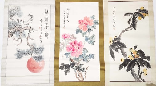 Lot of 3 Chinese  Paintings with Flowers & Fruits