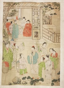 Antique Chinese Figural Composition Painting on Silk