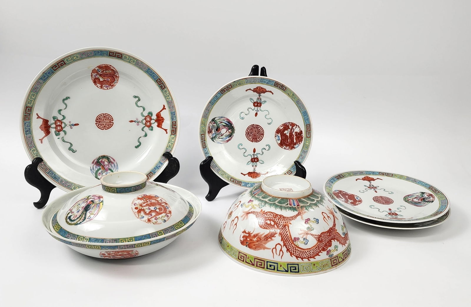 Group of 6 Antique Chinese ROC Dragon & Phoenix Dishes (1 of 19)