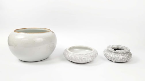 Group of 3 Chinese White Crackle Glazed Porcelain Dishes