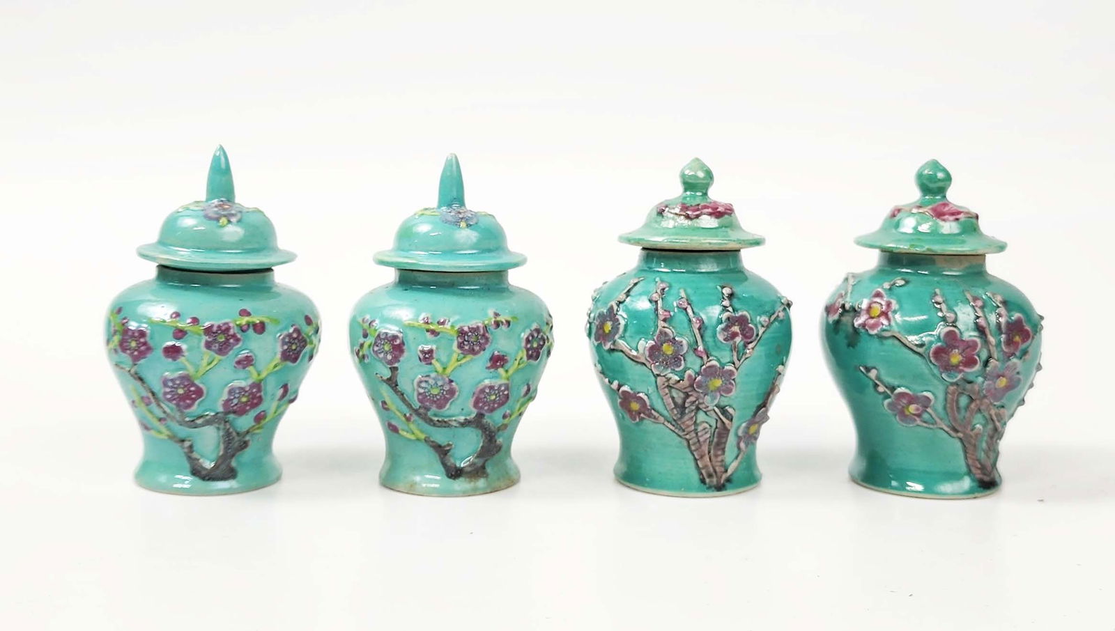 Lot of 4 Chinese Export ROC Turquoise Glazed Miniature Jars (1 of 7)