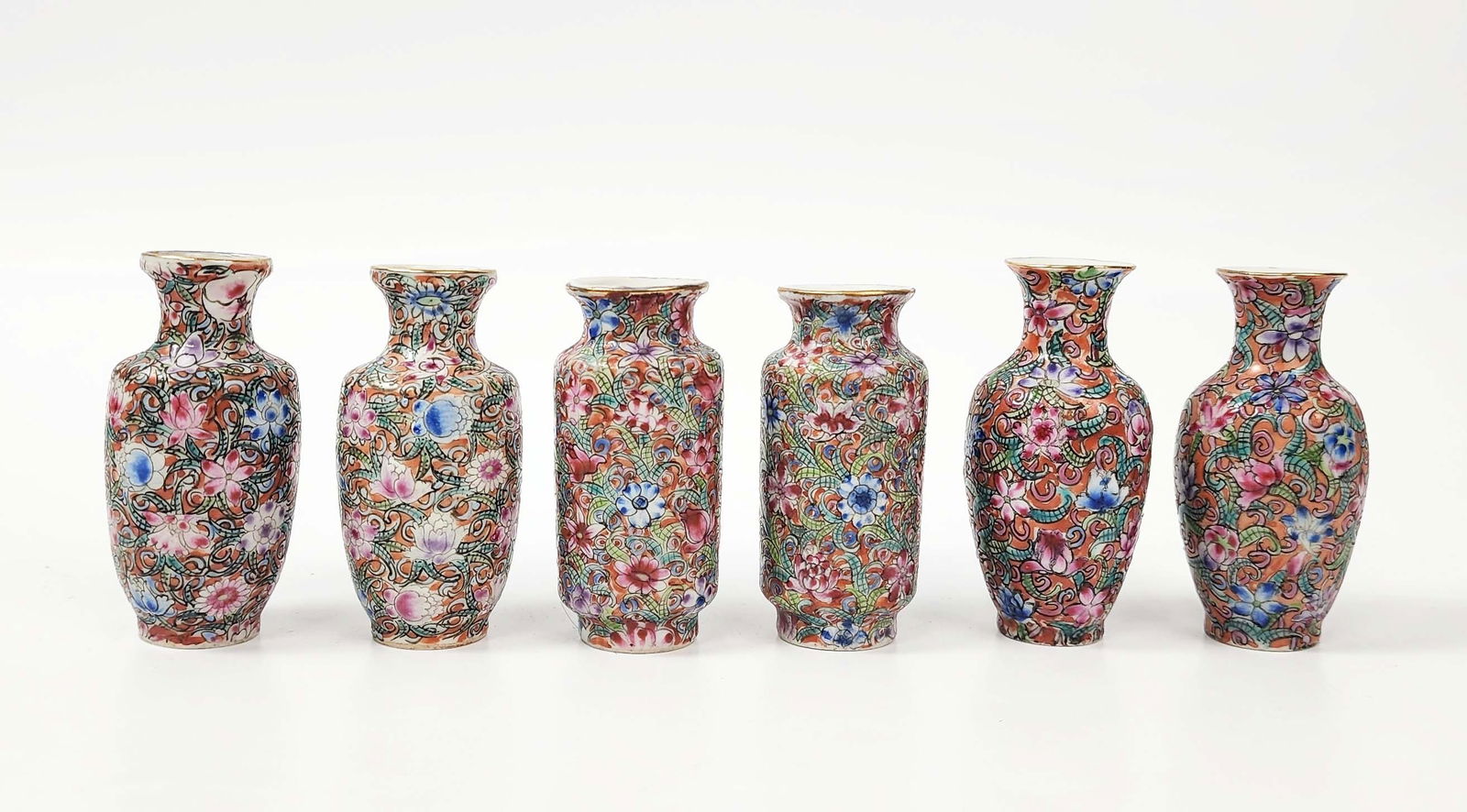 Set of 6 Antique Chinese Famille Rose Millefluer Porcelain Doll House Vases (1 of 8)