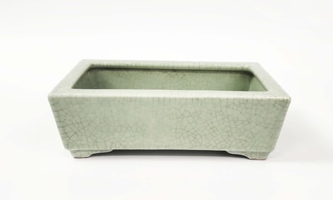 Chinese Crackle Celadon Glazed Porcelain  Rectangular Bonsai Planter