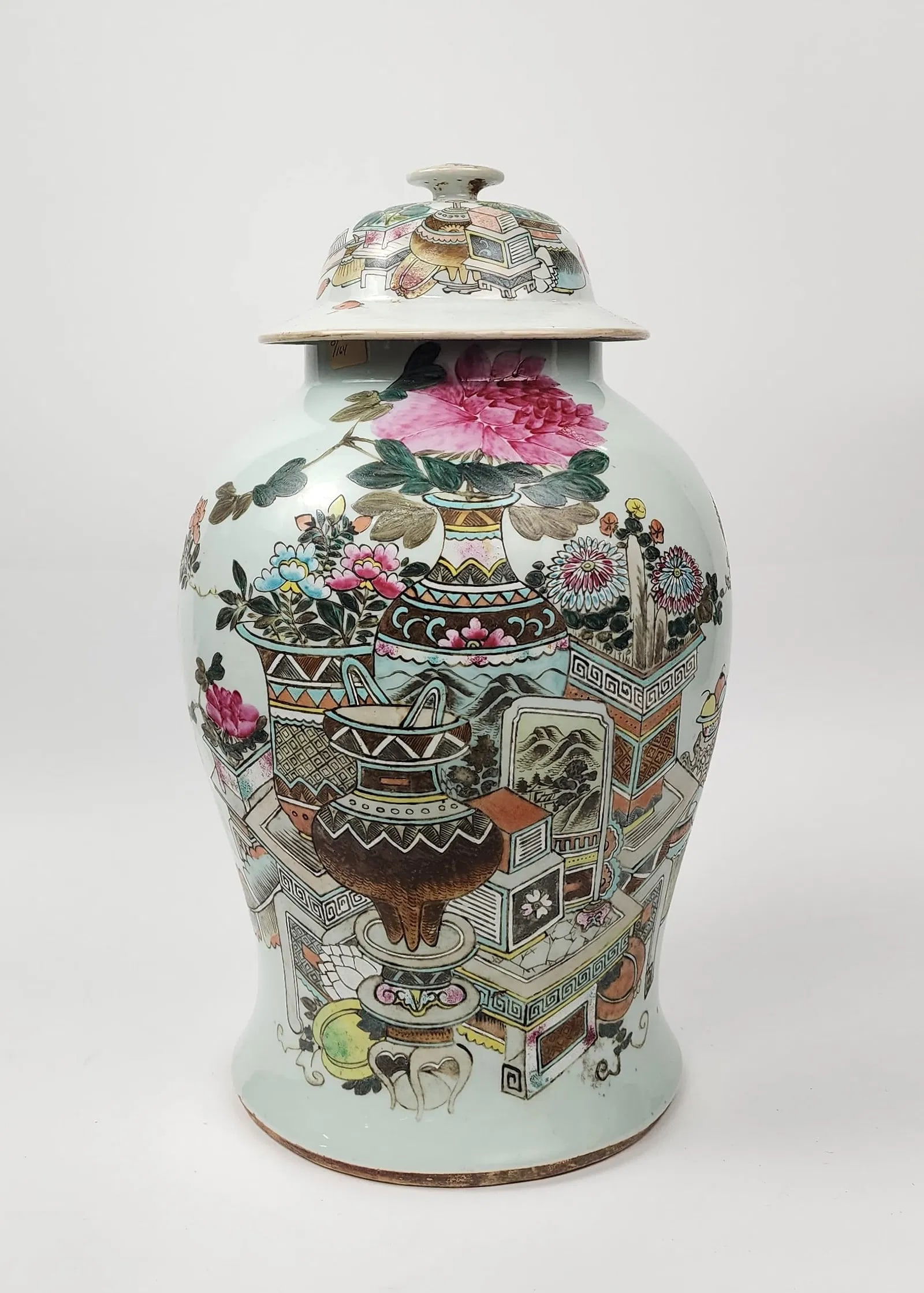 Antique Chinese Qianjiang CaiPorcelain Temple Jar: Antique Chinese Qianjiang CaiPorcelain Temple JarAntique Chinese Qianjiang Cai Porcelain Temple Jar, h. 16.75 inches, circa late 19th- early 20th century. Provenance: Estate of a New York collector/ d