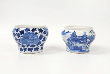 Lot of 2 Antique Chinese Blue & White Porcelain Bowls