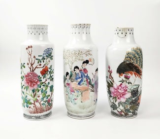 Lot of 3 Chinese  ROC Famille Rose Porcelain Vases