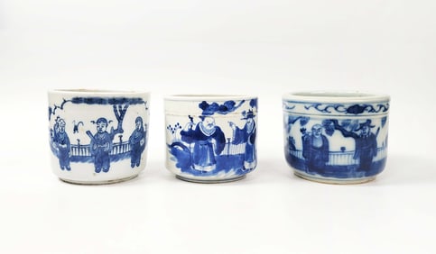 Lot of 3 Antique Chinese Blue & White Porcelain Brush Bowls