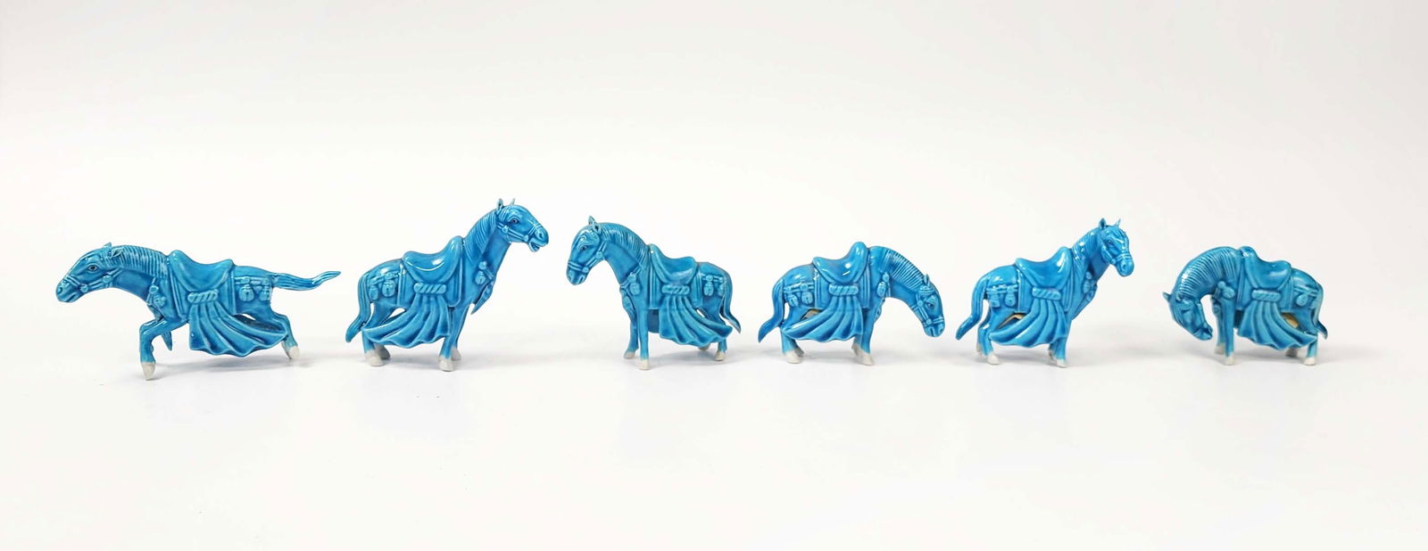 Set of 6 Chinese Blue Glazed Porcelain Horse Shaped Chopstick Holders (1 of 7)