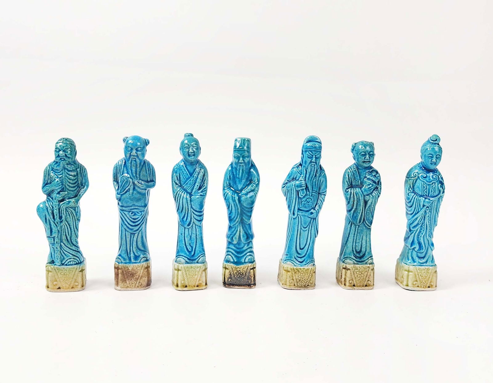 Group of 7 Chinese Export Blue Glazed Porcelain Immortal Figures (1 of 4)