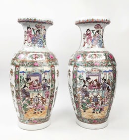 Pair of Chinese Export  Famille Rose Porcelain Large Vases