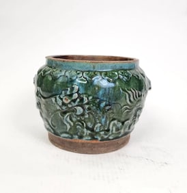 Antique Chinese Green Glazed Shiwan Pottery Jar