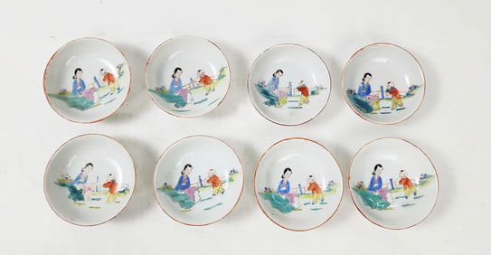 Set of 8 Antique Chinese Famille Rose Porcelain Small Dishes