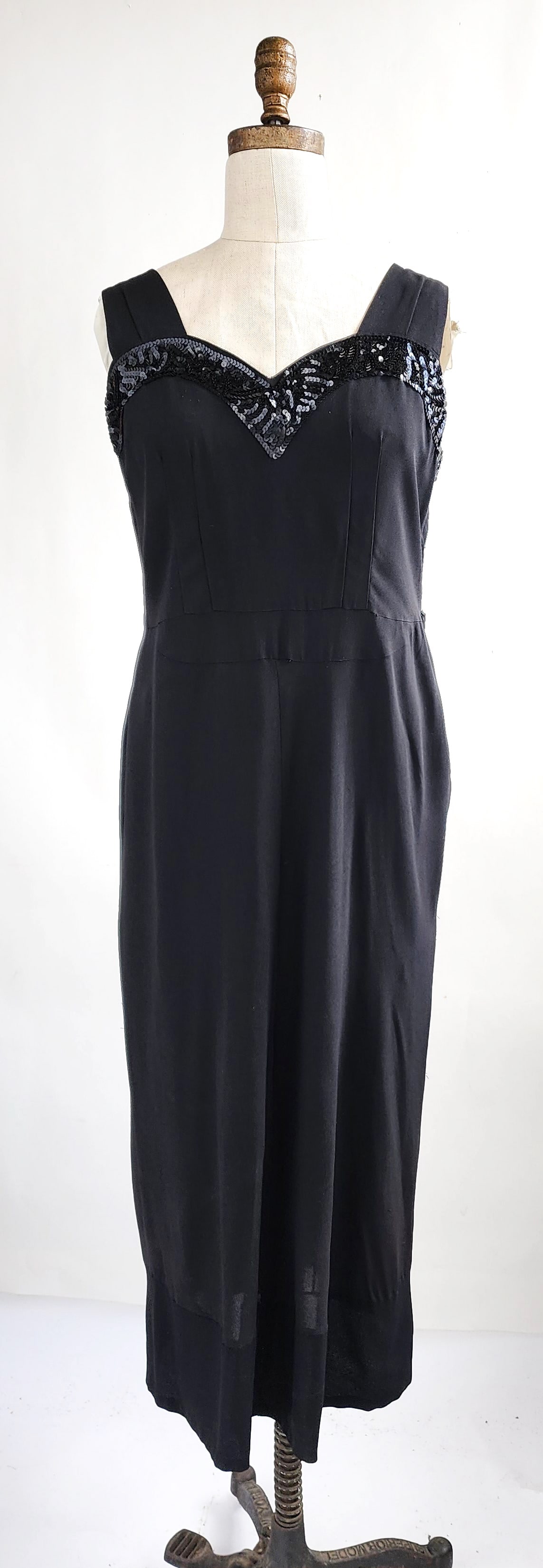 1940s Sequined Black Rayon Evening Dress (1 of 3)