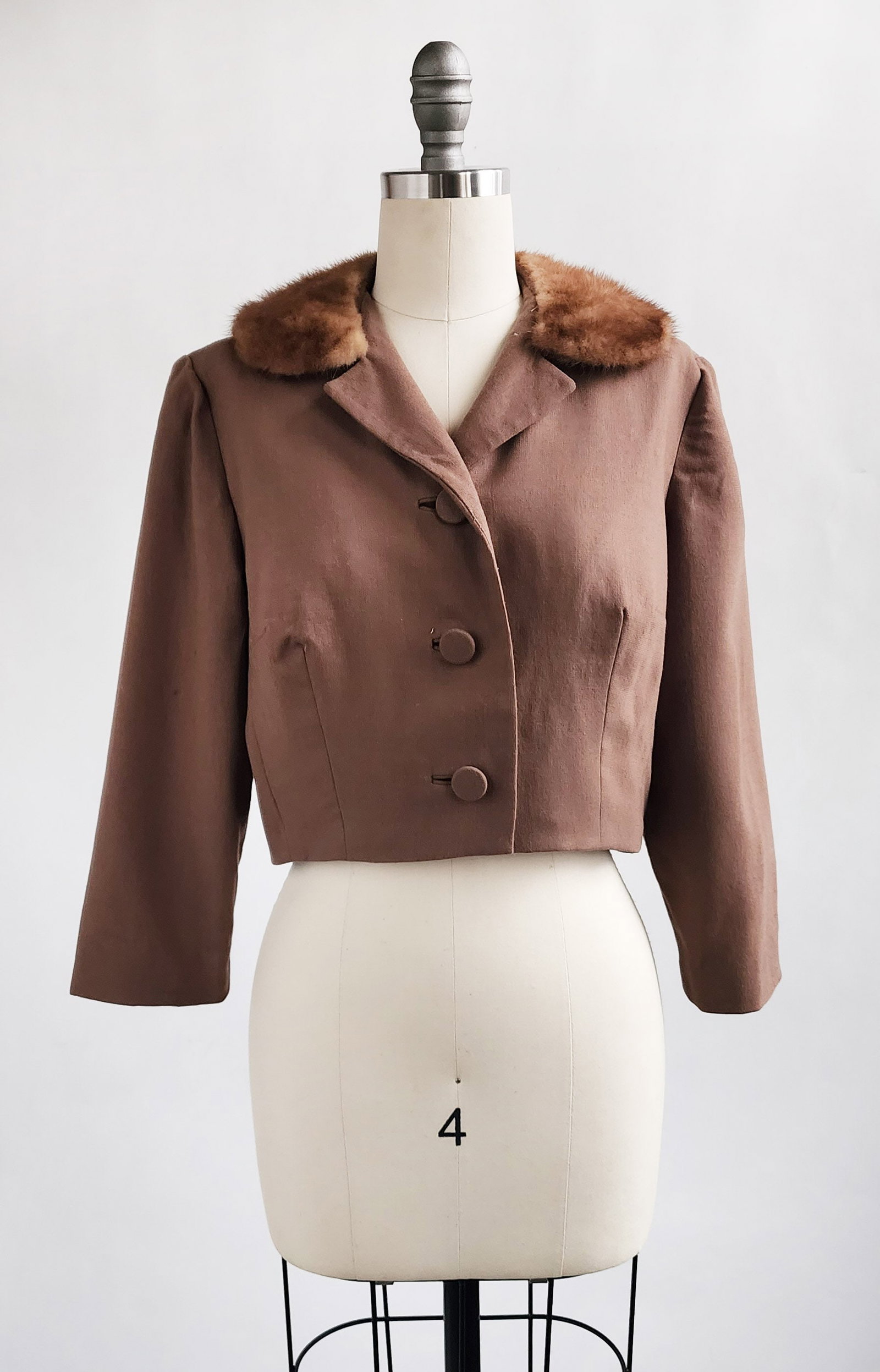 Livingston Bros. Brown Wool Jacket with Mink Fur Collar, 1950s: Livingston Bros. Brown Wool Jacket with Mink Fur Collar, 1950s.