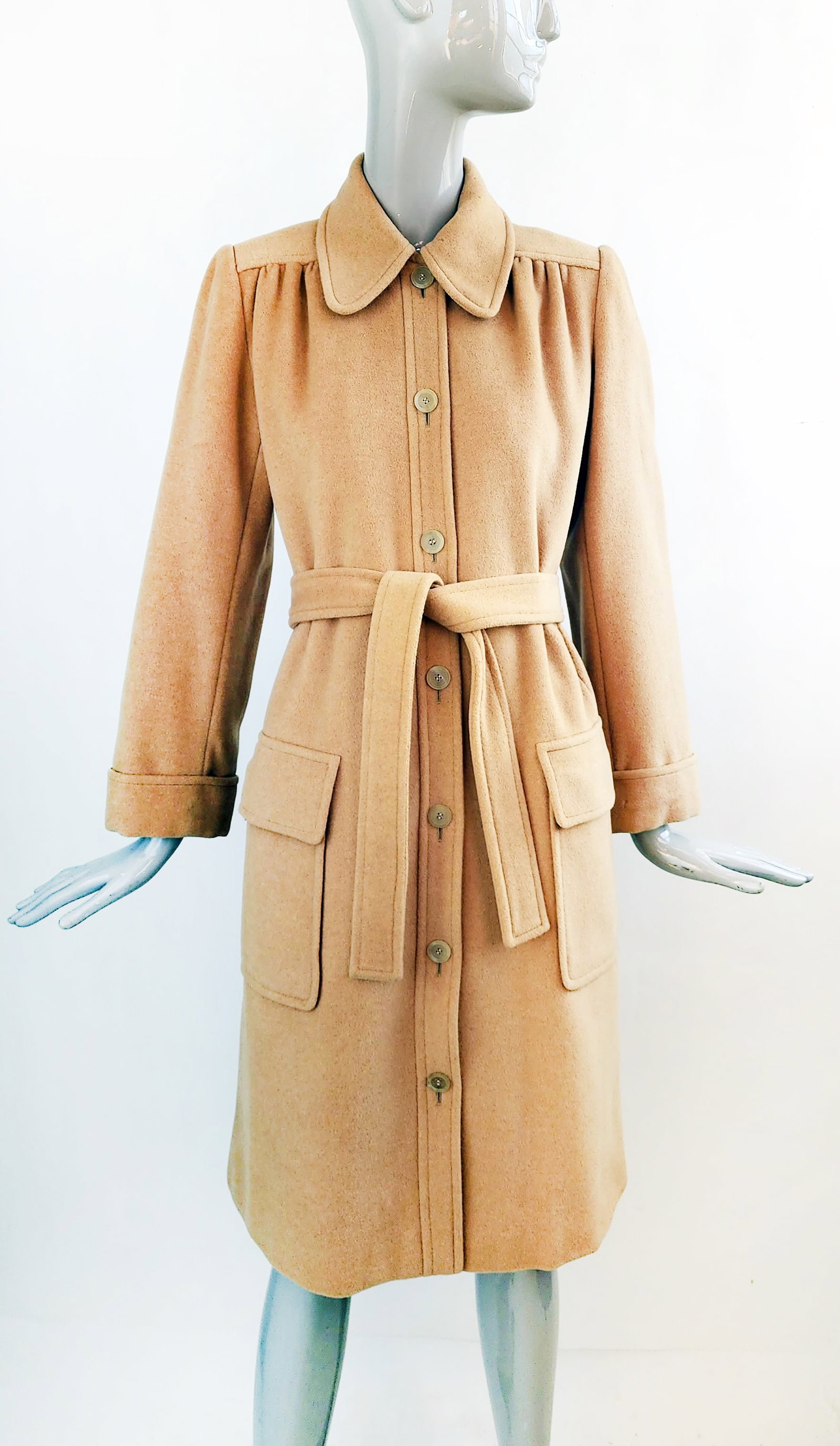 Yves Saint Laurent Rive Gauche Camel Brown Wool Coat, 1970s: Saint Laurent Rive Gauche Camel Brown Wool Coat, early to mid 1970s. Made in France, size label 40.