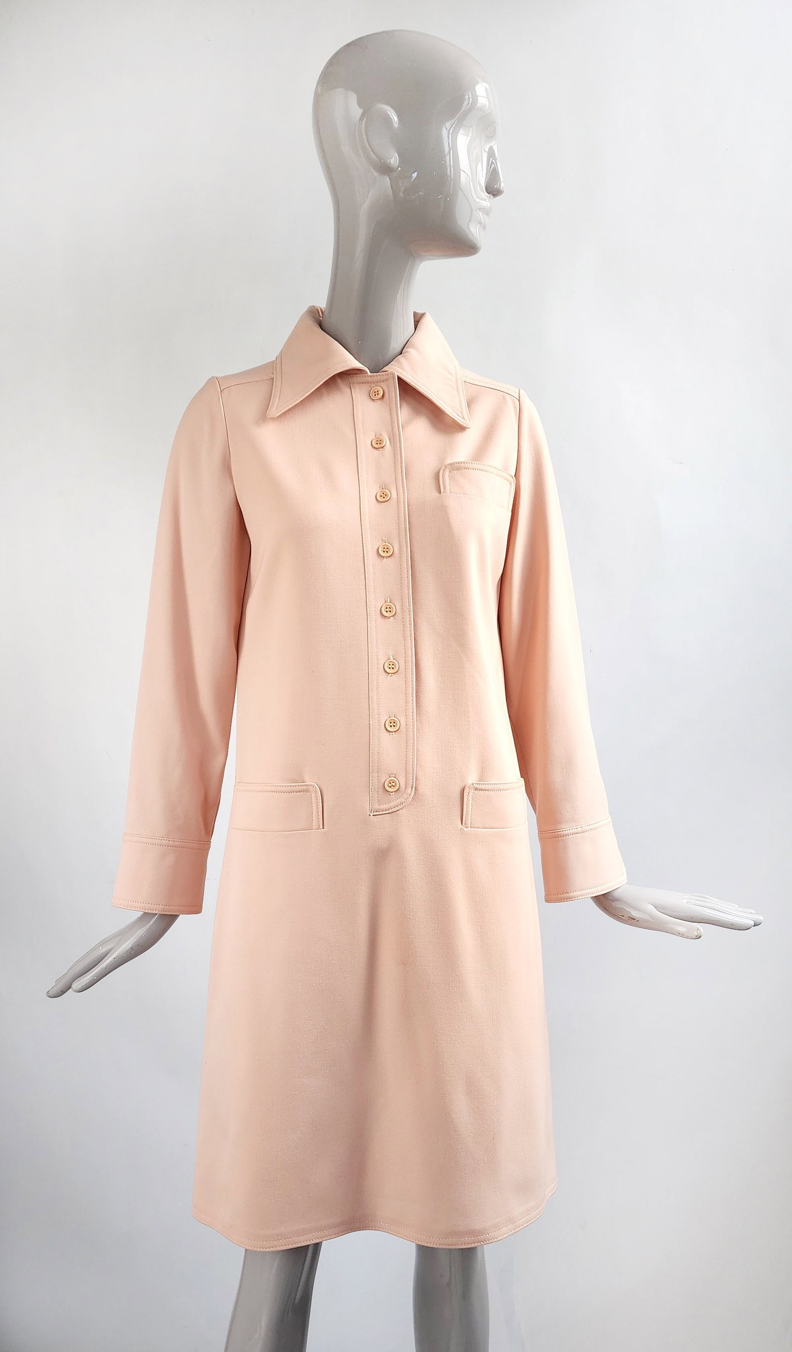 Anne Klein Pink Wool Gabardine Dress, ca. 1970s (1 of 4)