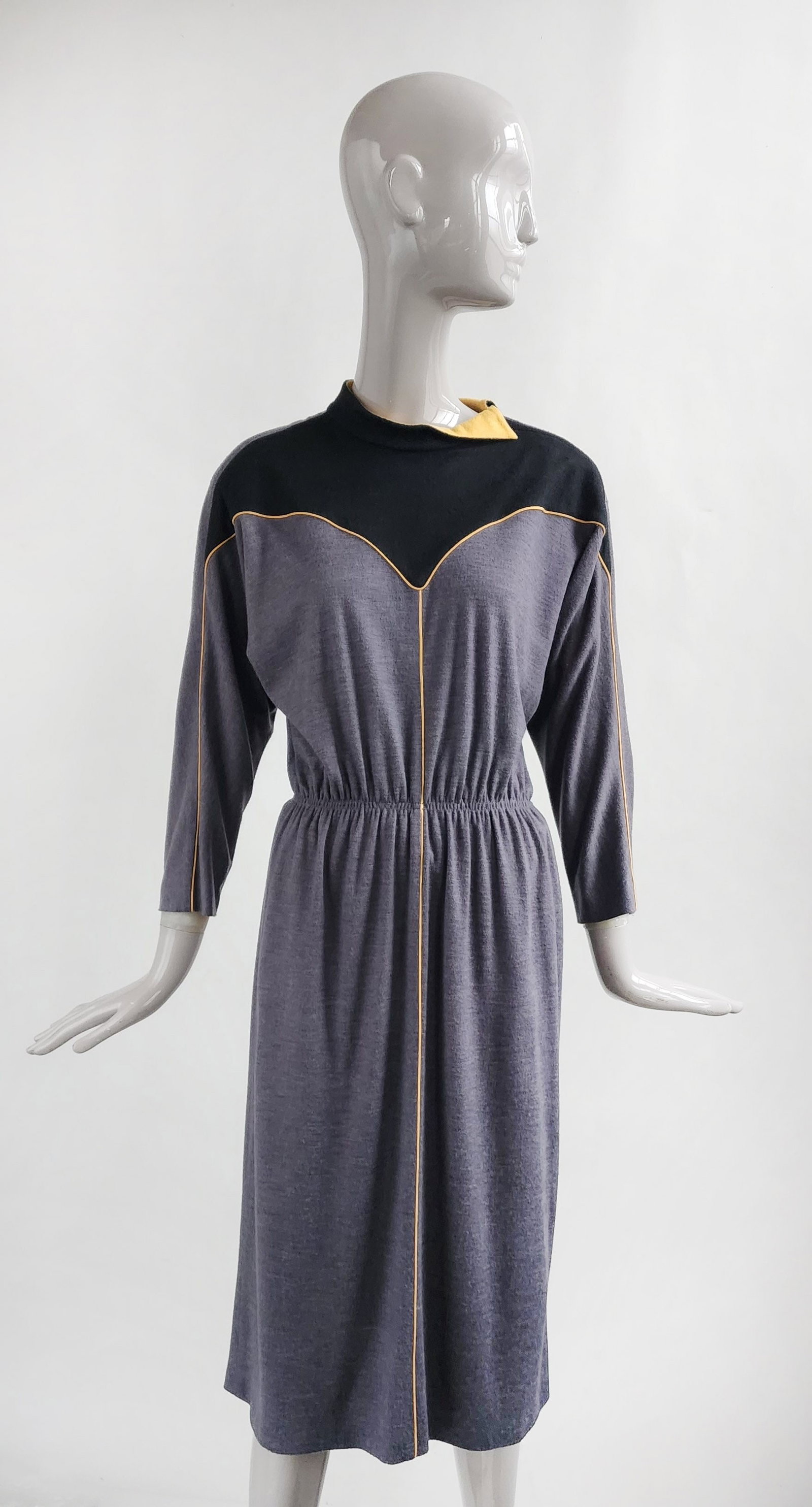 Marcolas Paris Grey & Black Jersey Dress, ca. 1970s (1 of 4)