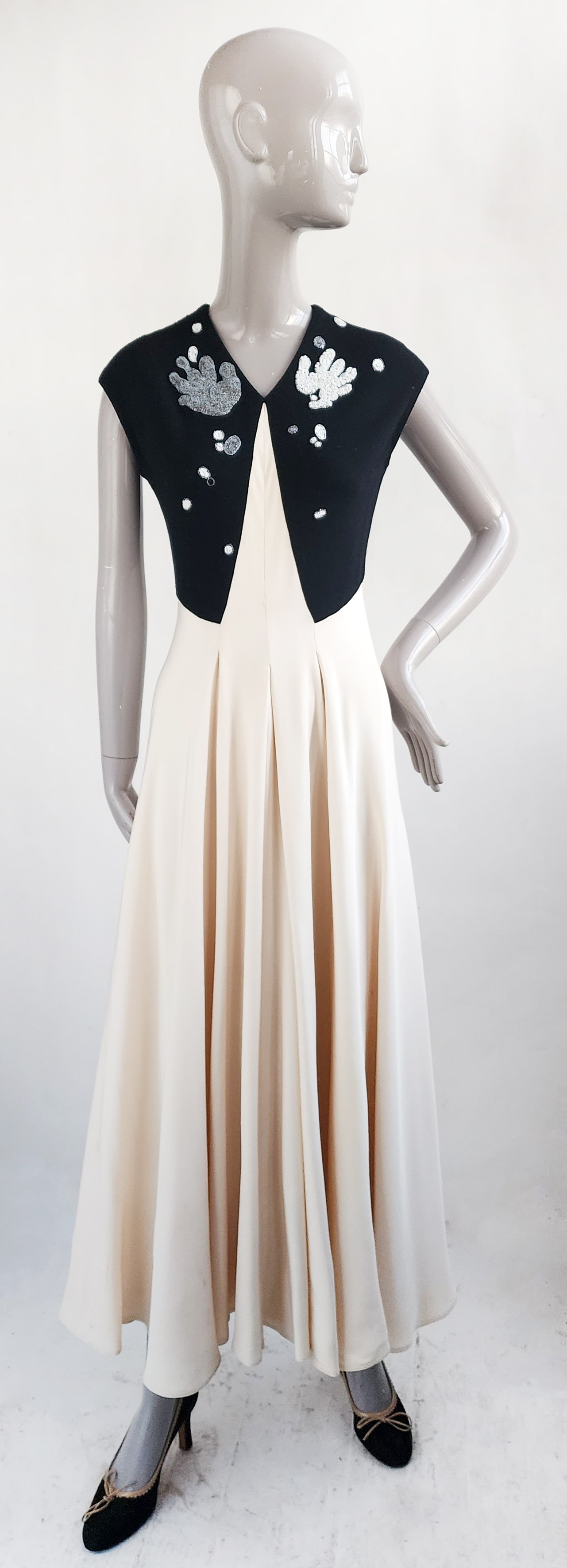 Geoffrey Beene Embroidered Black & Cream Runway Dress, ca. 1990s (1 of 5)