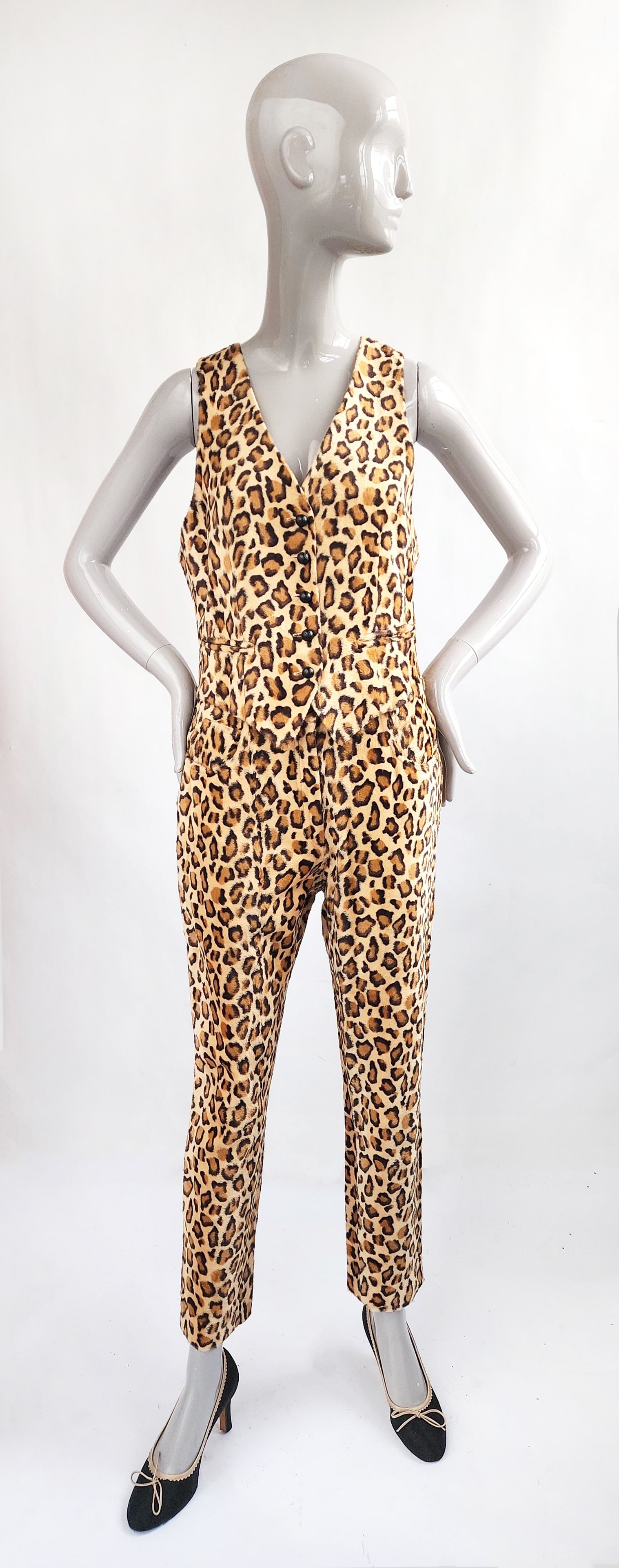 Perry Ellis by Marc Jacobs Leopard Faux Fur Vest & Pants, F/W 1992: Perry Ellis Portfolio by Marc Jacobs Leopard Faux Fur Vest & Pants, F/W 1992.