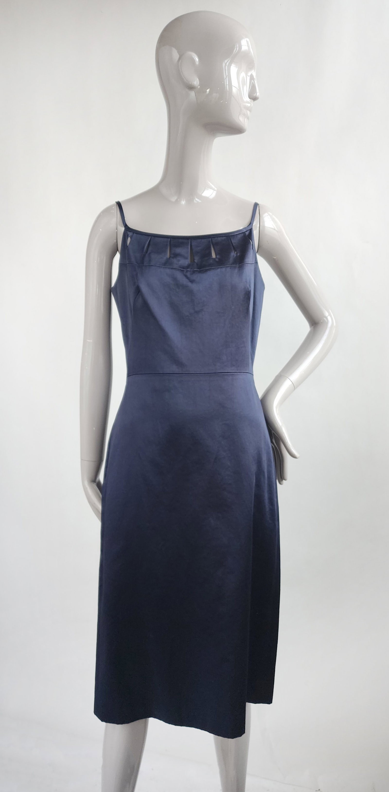 Martin Grant Paris Navy Blue Satin Dress, 1990s: Martin Grant Paris Navy Blue Satin Dress, ca. Late 1990s- early 2000s. Made in France, size M.