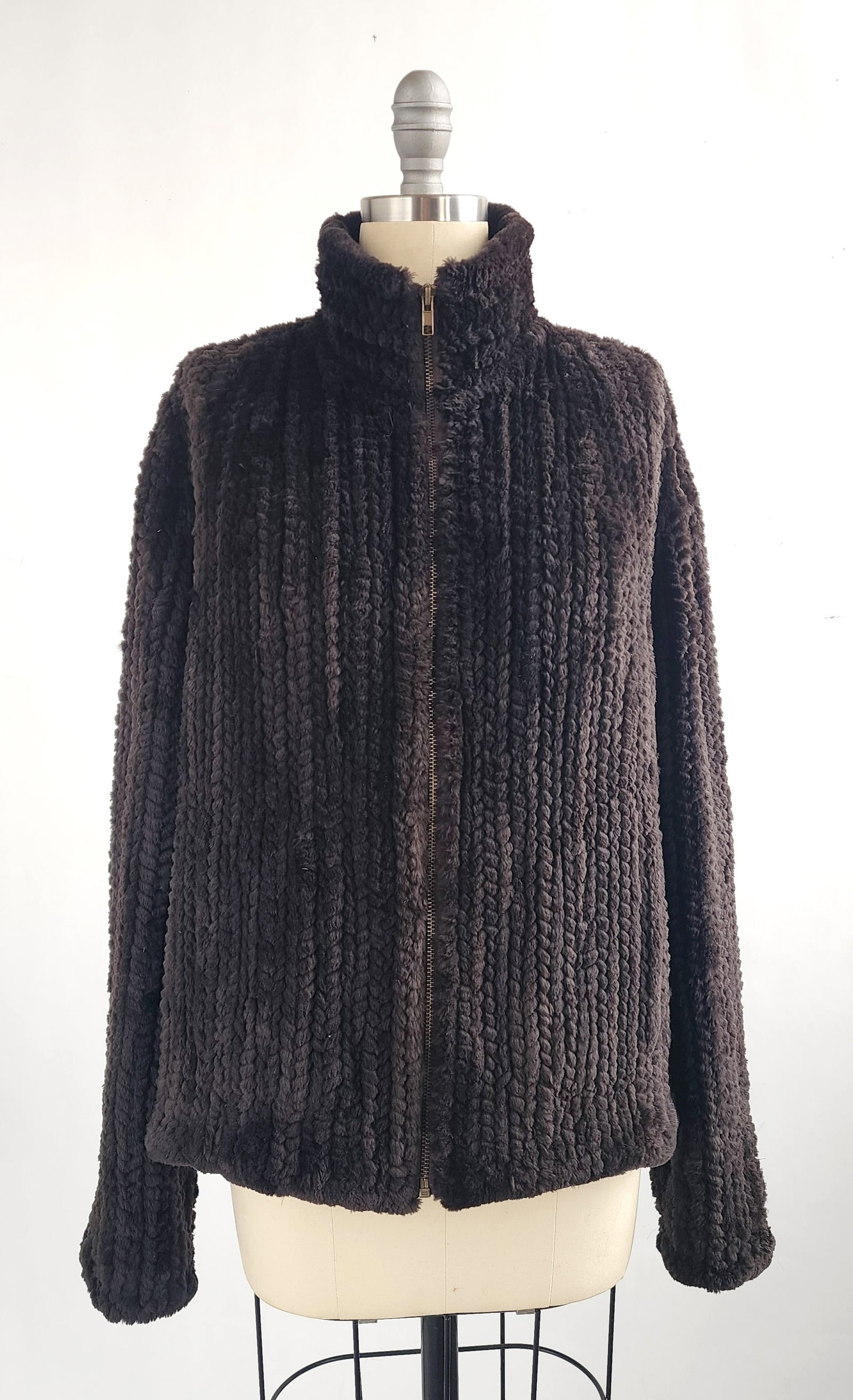 Saks Fifth Avenue Brown Woven Mink Fur Zip Front Jacket, 2000s: Saks Fifth Avenue Brown Woven Mink Fur Zip Front Jacket, ca. 2000s-2010s.