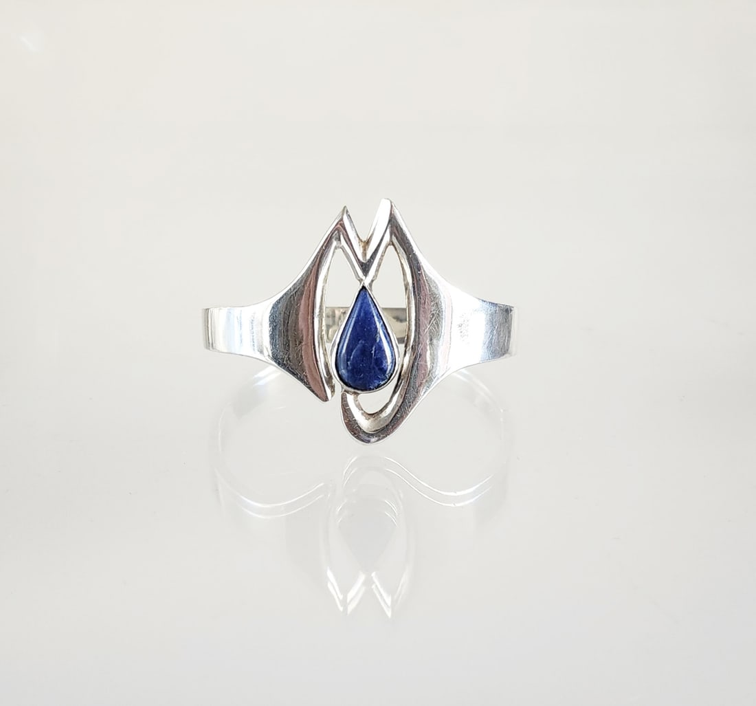 Estate Vintage Mexican Sterling Silver & Lapis Lazuli Modernist Bracelet (1 of 5)