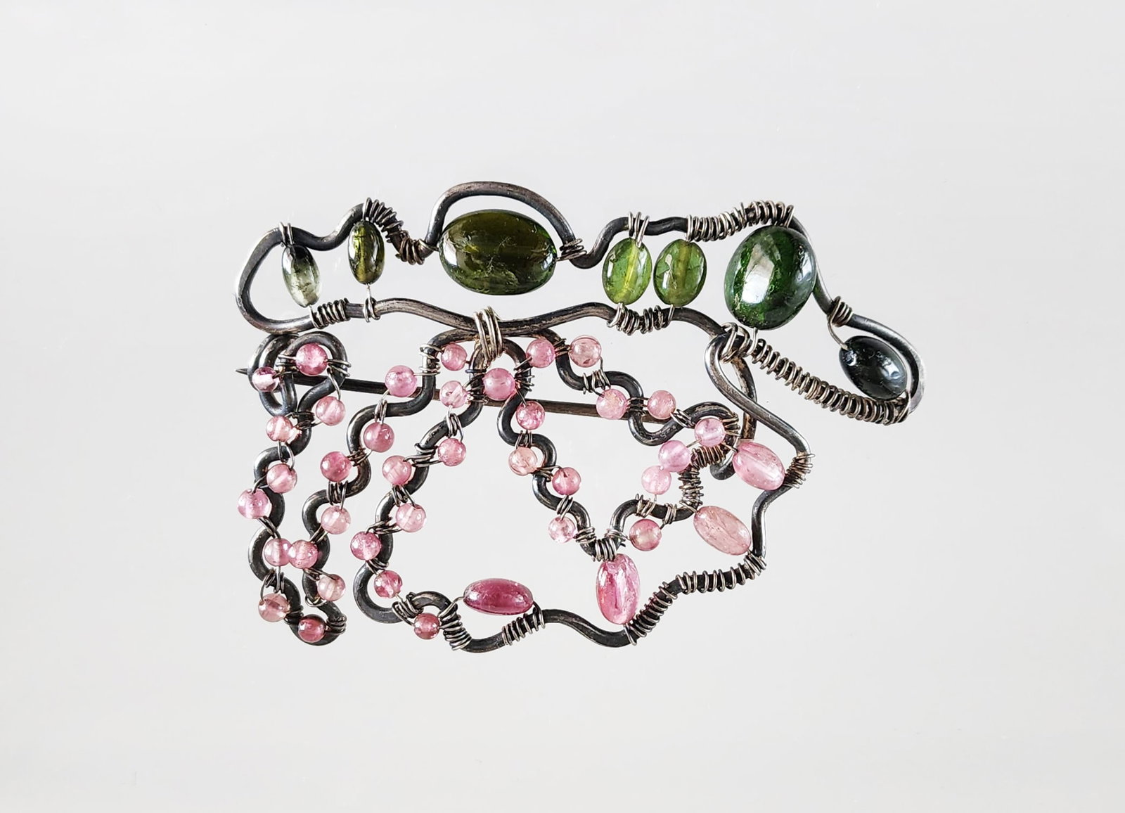 Estate Vintage Handcrafted Silver & Gem Stone Large Brooch: Estate Vintage Artisan MAde Handcrafted Silver & Gem Stone Large Brooch, ca. 1980s-90s. Marks: No Total weight: 48 grams. Provenance: Estate of Victoria Salter (1944-2024) Victoria Salter was the daug