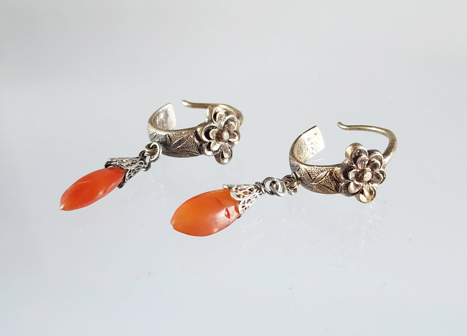 Estate Antique Chinese Silver & Carnelian Earrings (1 of 10)