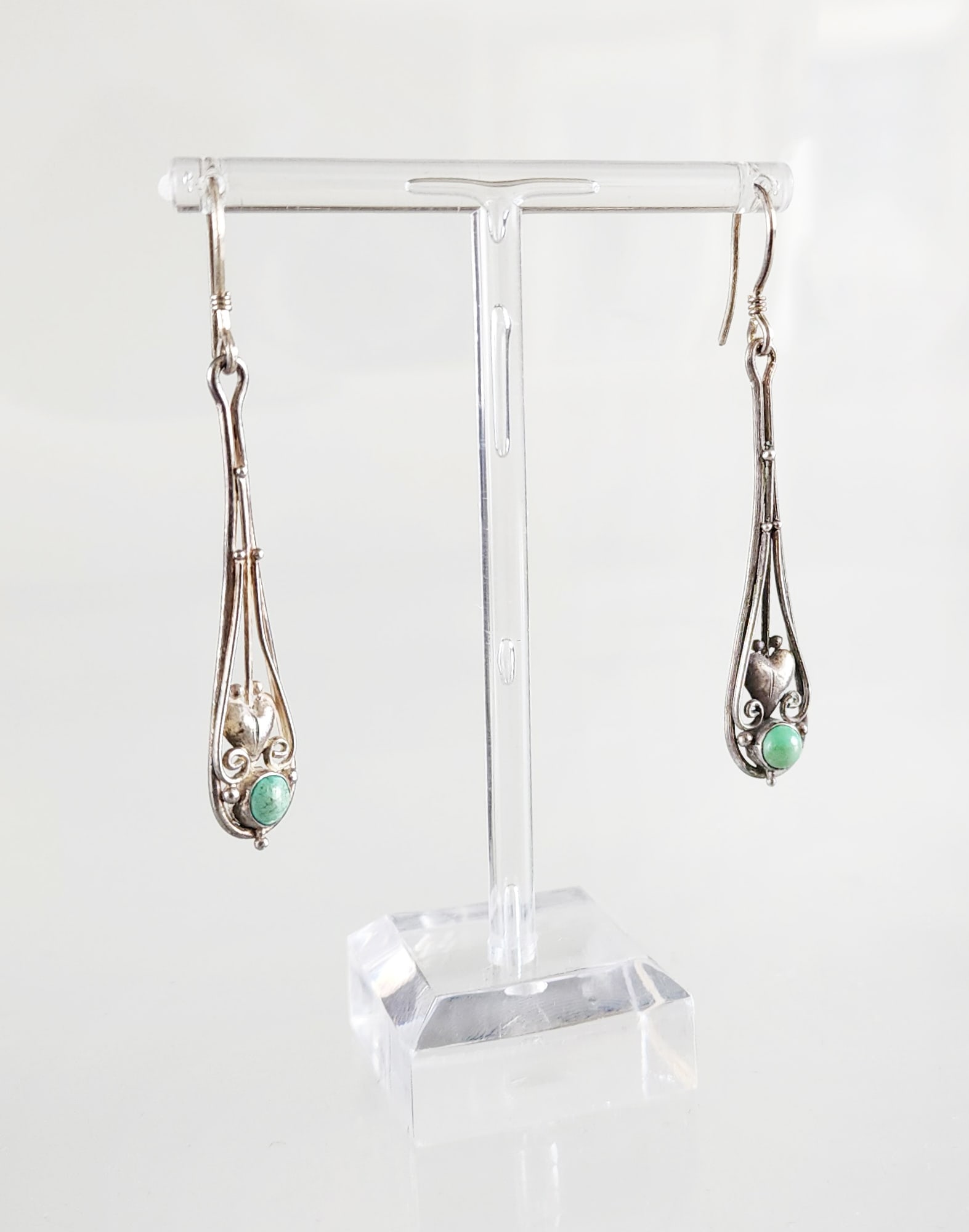 Estate Vintage Art Nouveau Sterling Silver & Turquoise Earrings (1 of 7)