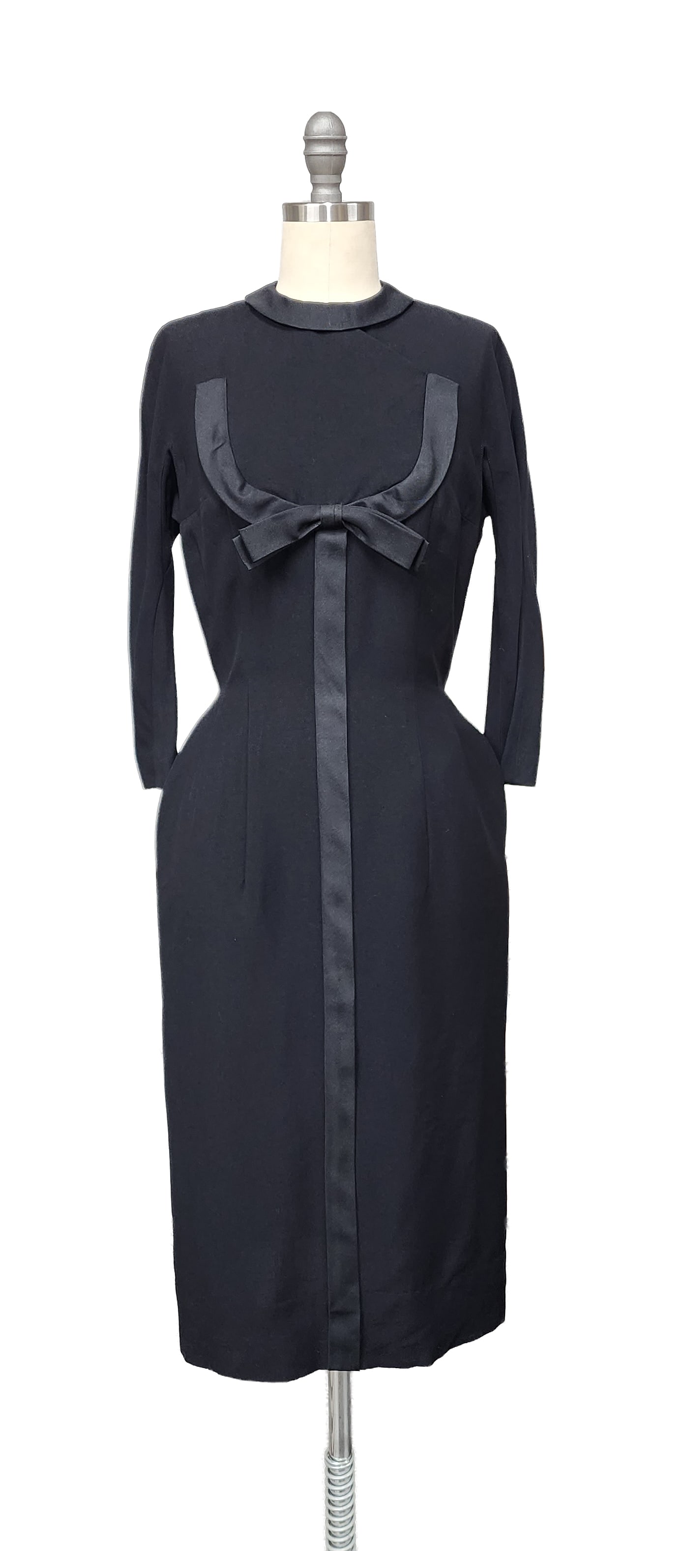 1950s Margarets Lubbock, TX Black Silk Faille & Wool Blend Dress (1 of 4)
