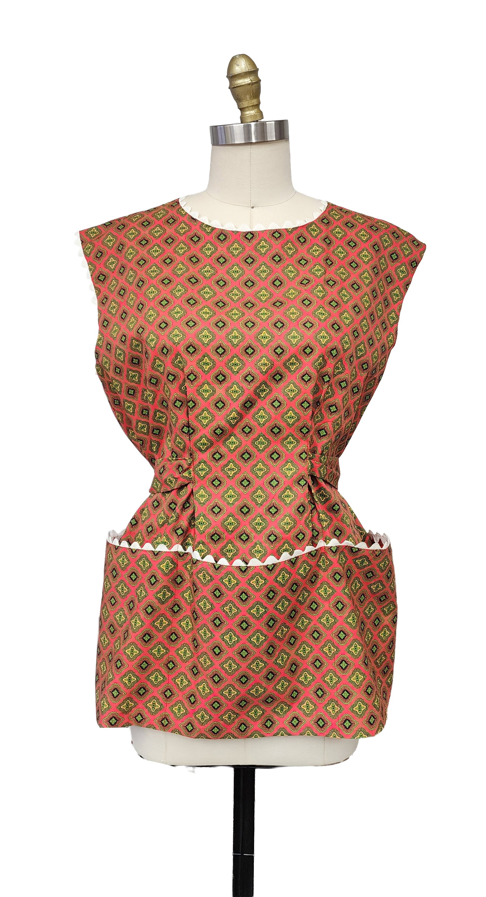 Vintage 1960s Red, Yellow & Green Print Cotton Apron Top (1 of 2)