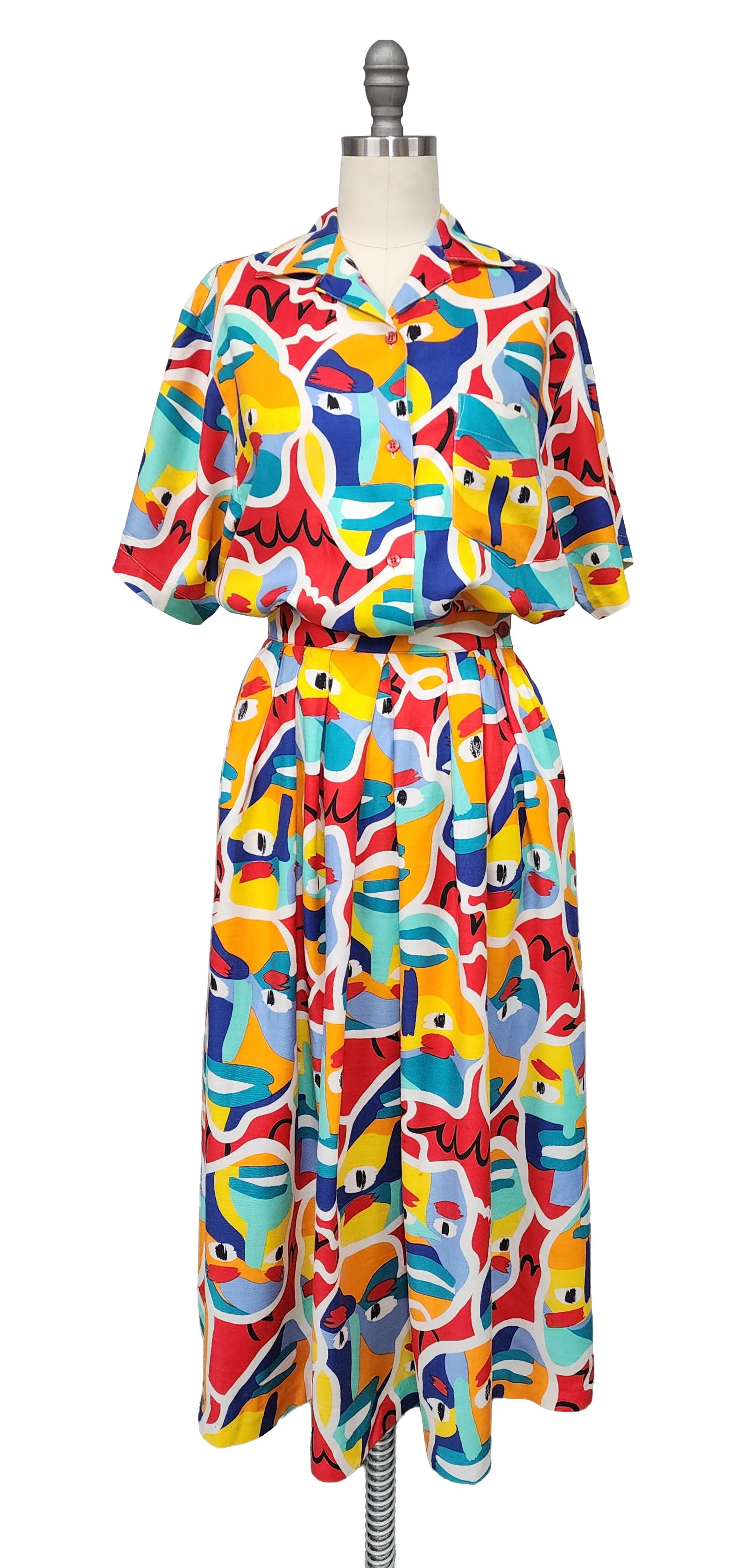 Vintage 1990s Intentions Colorful Art Print Rayon Shirt & Skirt Set, Made in Japan (1 of 5)