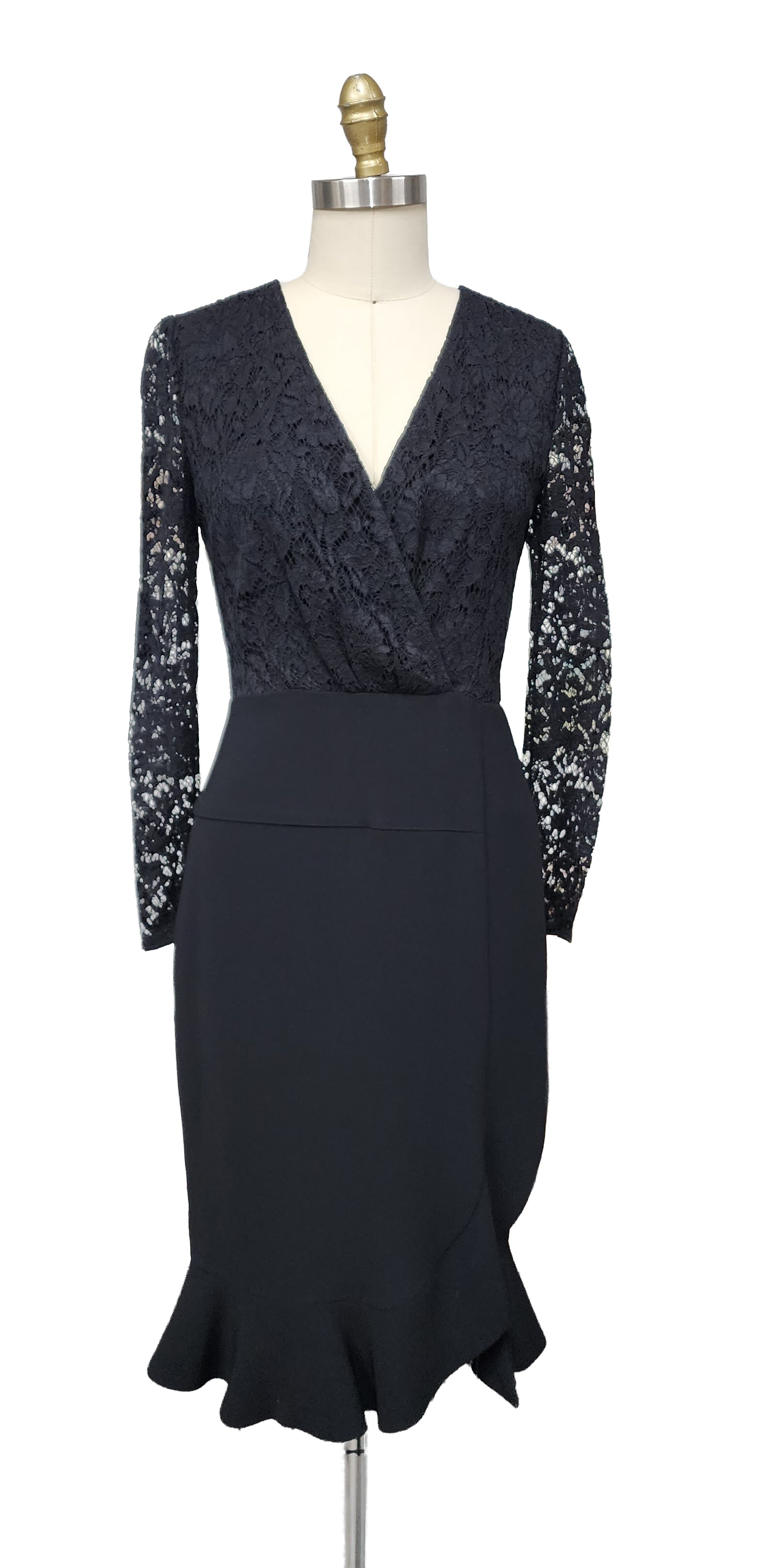 Altuzarra Black Chantilly Lace & Silk Dress, 2010s: Altuzarra Black Chantilly Lace & Silk Dress, 2010s. Size 38. Armpit to armpit- 17.5 inches, waist 14 inches.