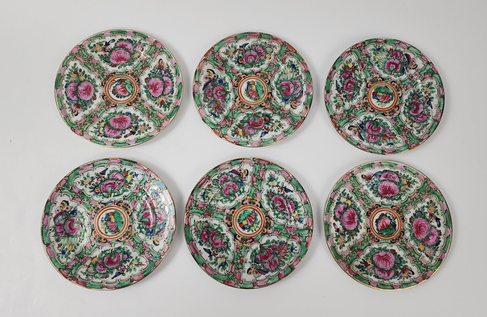 Set of 6 Chinese Export Famille Rose Medallion Porcelain Plates (1 of 4)