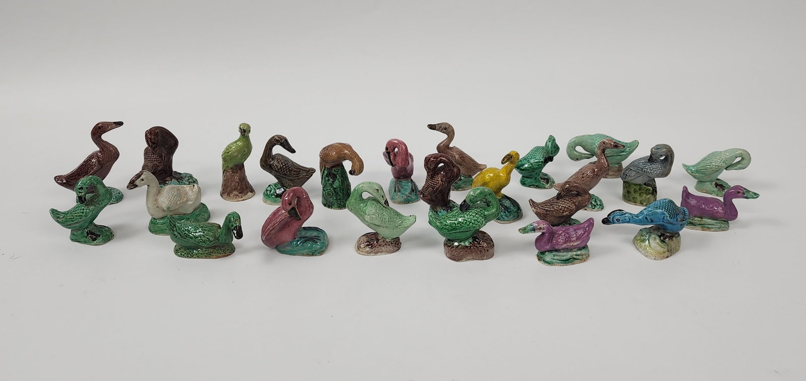 Group of 24 Chinese Export Polychrome Glazed Miniature Ducks (1 of 10)