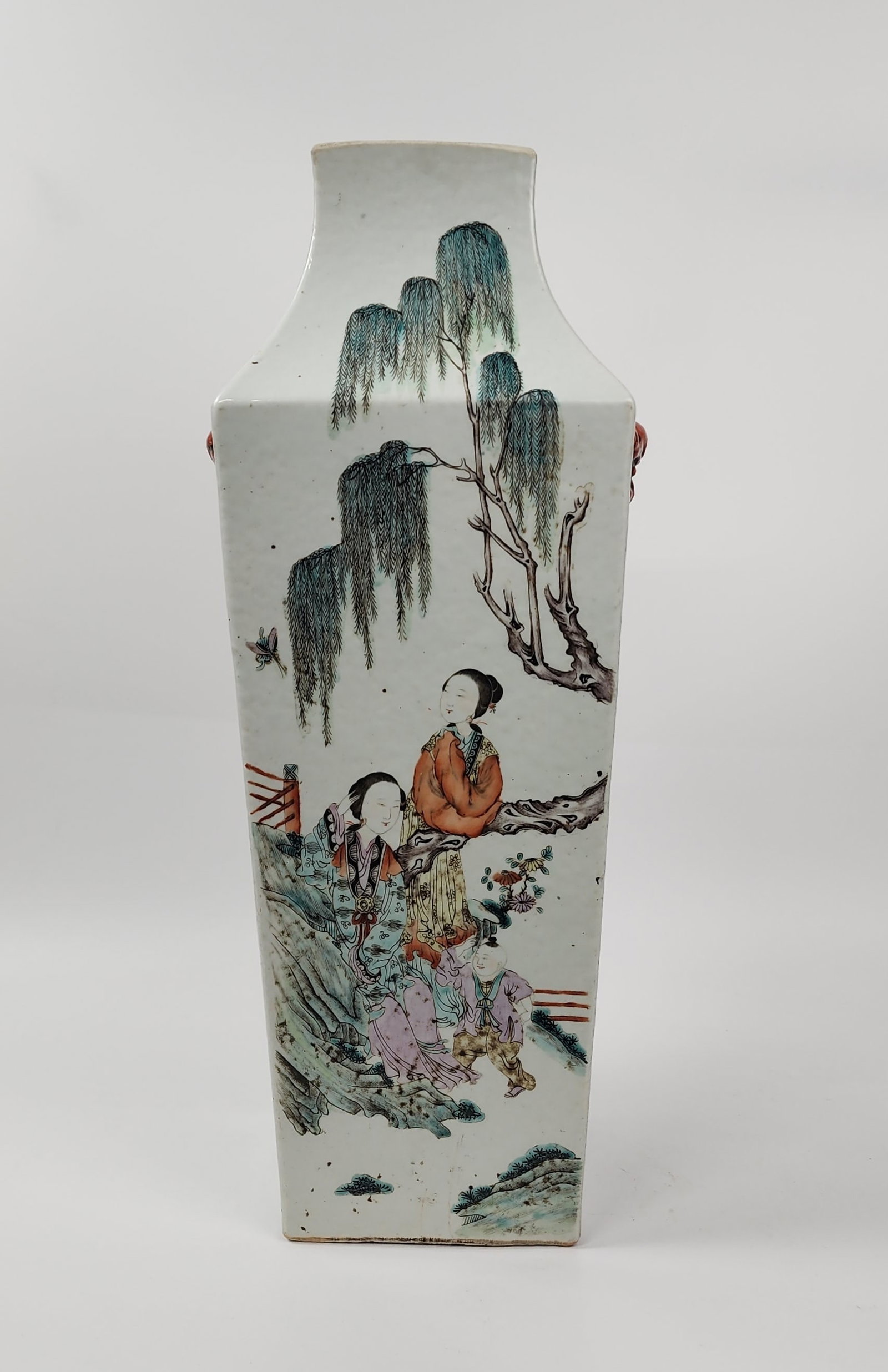 Antique Chinese Famille Rose Large Square Vase with Foo Dog (1 of 8)