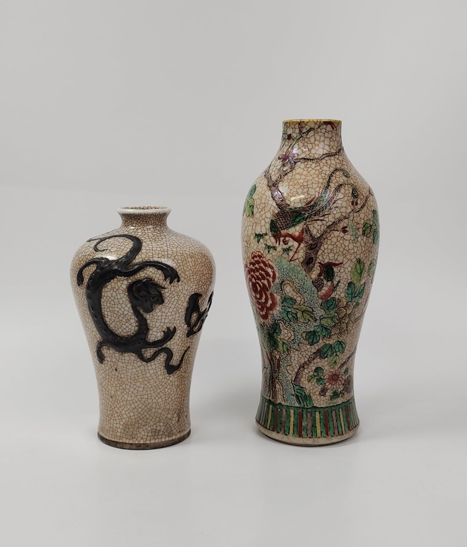 Lot of 2 Antique Chinese Crackle Glazed Porcelain Vases (1 of 6)