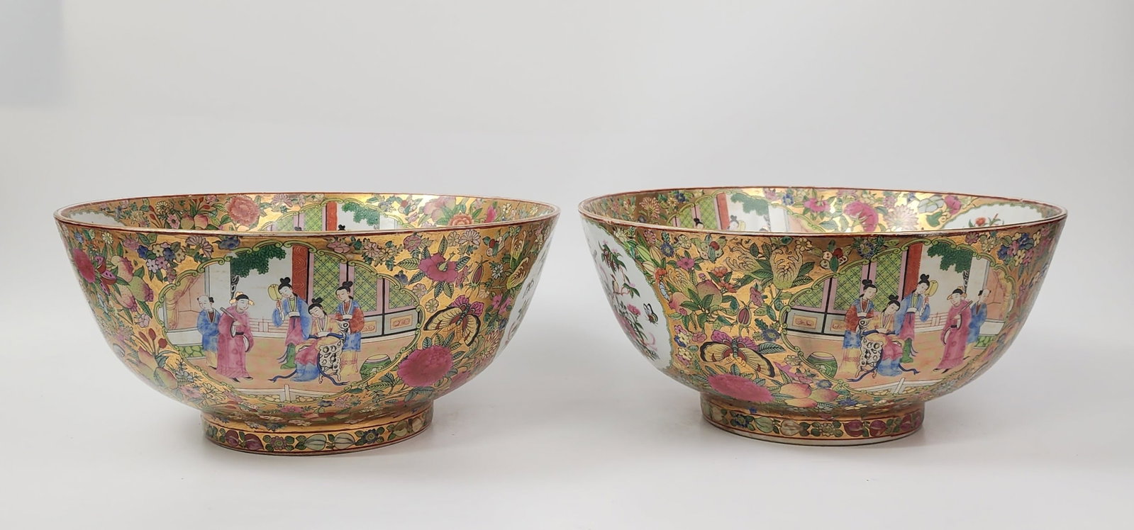 Pair of Chinese Export Famille Rose Medallion Porcelain Large Bowls: Pair of Chinese Export Famille Rose Medallion Porcelain Large Bowls, h. 5.75 inches, d. 12.25inches, Qianglong and Made in China marked , circa 20th century. Provenance: Estate of a New York collector