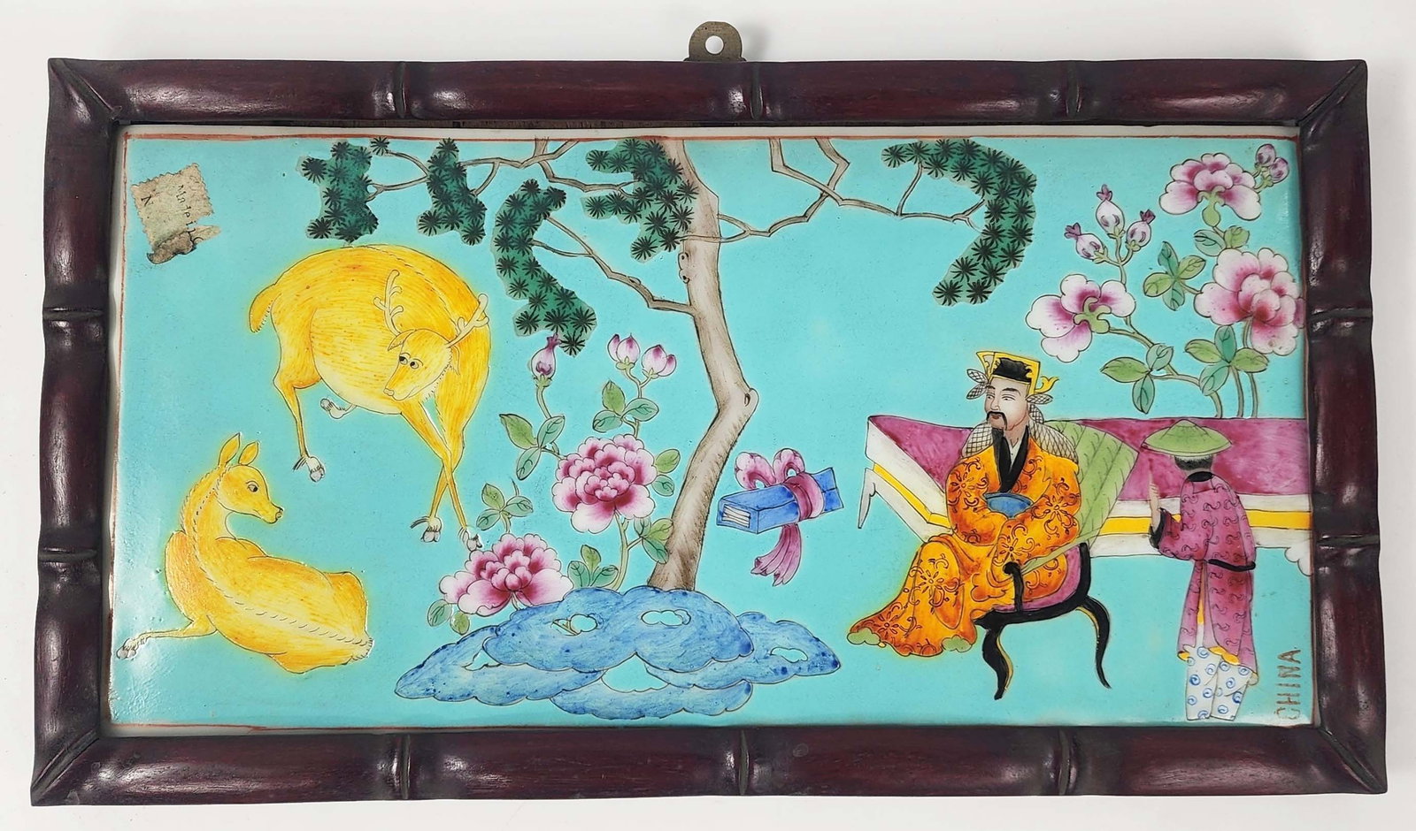 Chinese Export Famille Rose Porcelain Plaque in Wooden Frame (1 of 8)