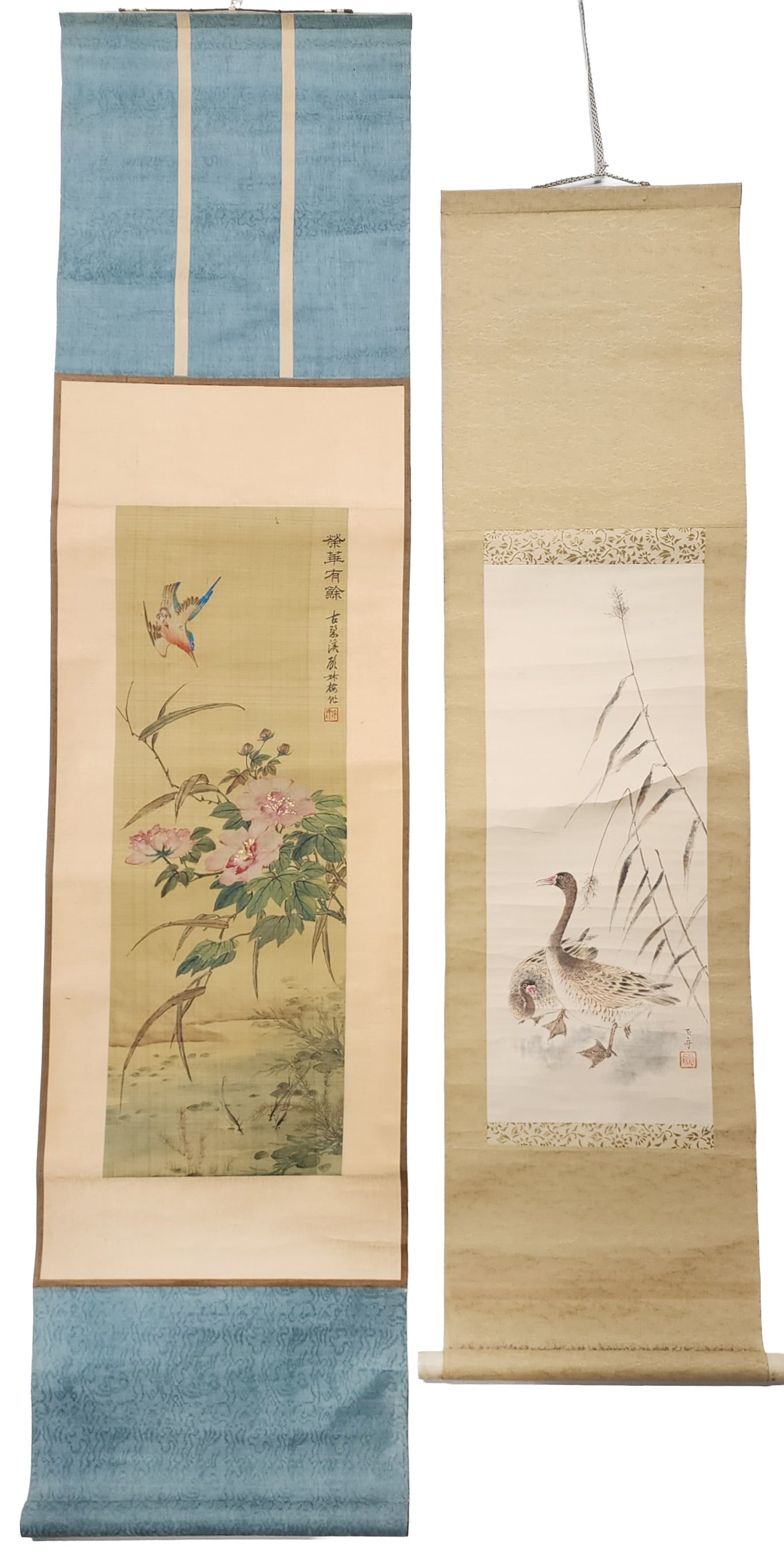 Lot lof 2 Chinese Scroll Painting with Ducks and Flowers