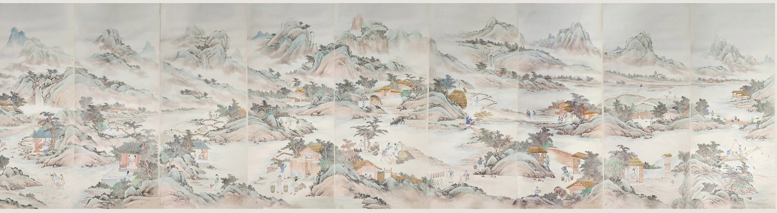 Chinese Export Scenic Hand Painted Silk 18 Panel Wallpaper Set (1 of 9)